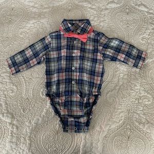 Plaid onesie with bow tie